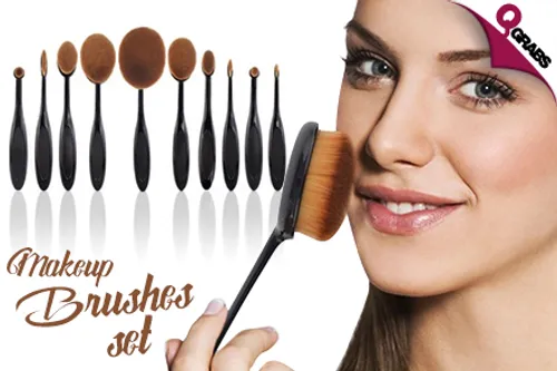 From QR99 Get that Perfect Look with a Set of Ten Trendy Oval Makeup Brushes! (QR398 Value)
